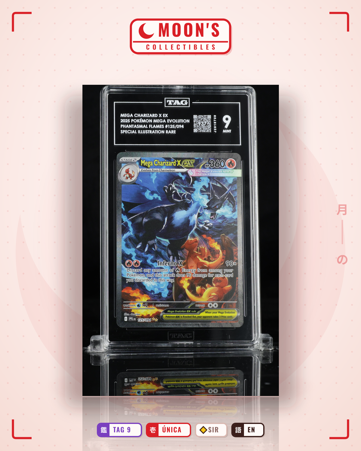 Carta Pokémon Mega Charizard X ex · Phantasmal Flames #125/094 (TAG 9) — pieza única en Moon's Collectibles México