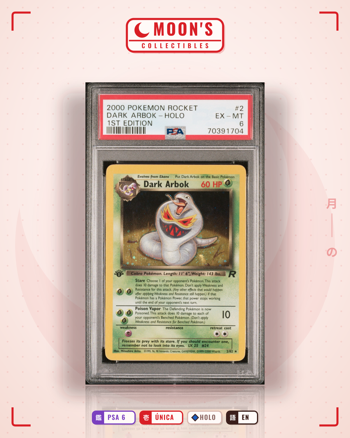 Carta Pokémon Dark Arbok · Team Rocket #2/82 (PSA 6) — pieza única en Moon's Collectibles México