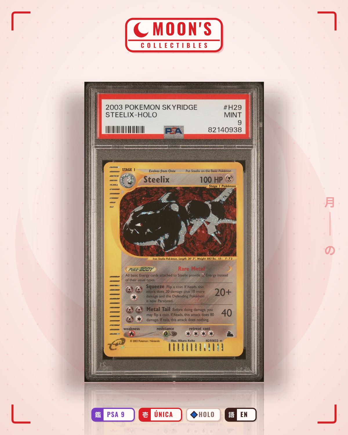 Carta Pokémon Steelix · Skyridge #H29/H32 (PSA 9) — pieza única en Moon's Collectibles México