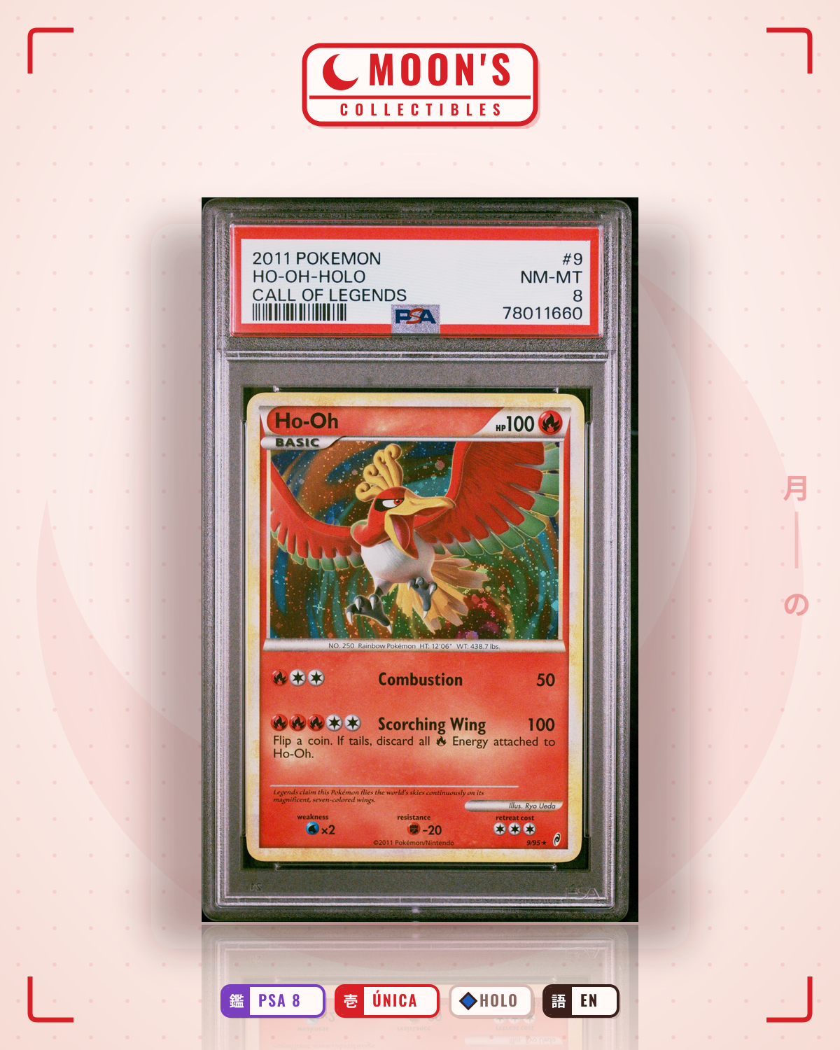 Carta Pokémon Ho-Oh · Call of Legends #9/95 (PSA 8) — pieza única en Moon's Collectibles México