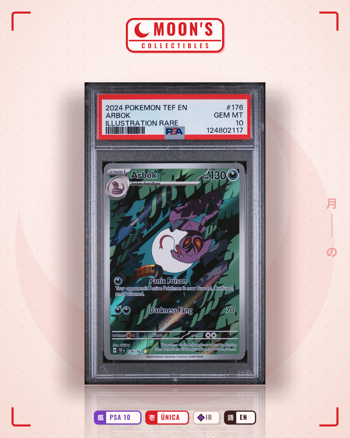 Carta Pokémon Arbok · Temporal Forces #176/162 (PSA 10) — pieza única en Moon's Collectibles México