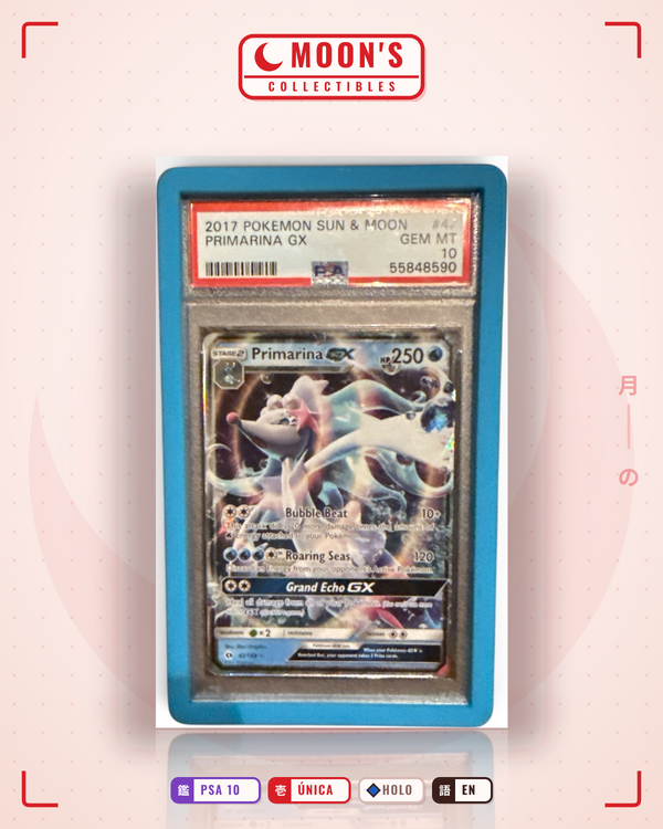 Carta Pokémon Primarina-GX · Sun & Moon #42/149 (PSA 10) — pieza única en Moon's Collectibles México