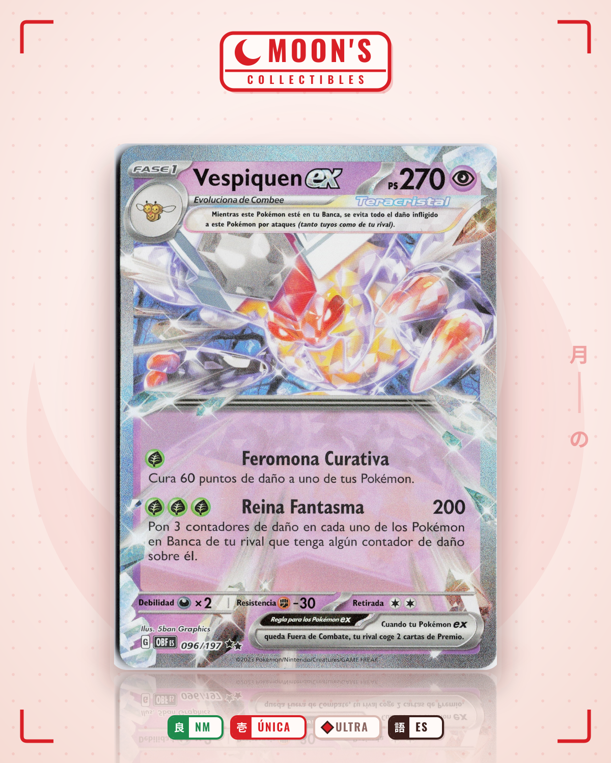 Carta Pokémon Vespiquen ex · Obsidian Flames #096/197 (NM) — pieza única en Moon's Collectibles México