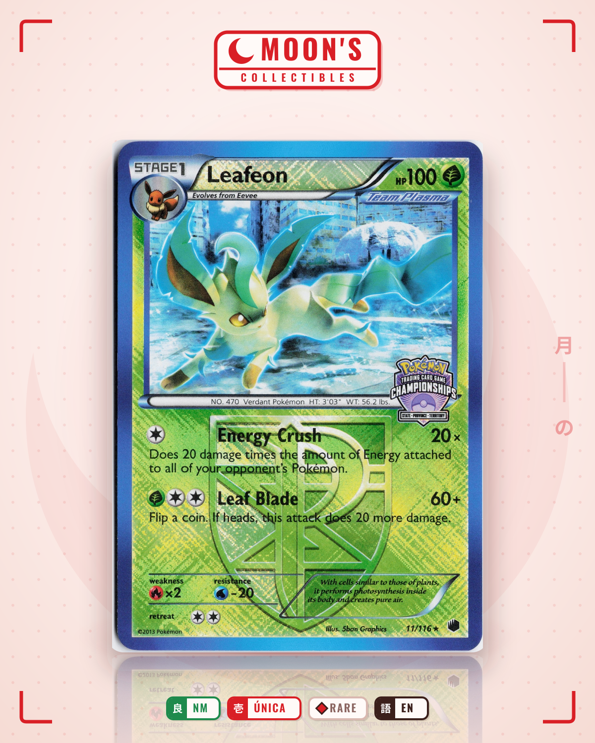 Carta Pokémon Leafeon · Plasma Freeze #11/116 (NM) — pieza única en Moon's Collectibles México