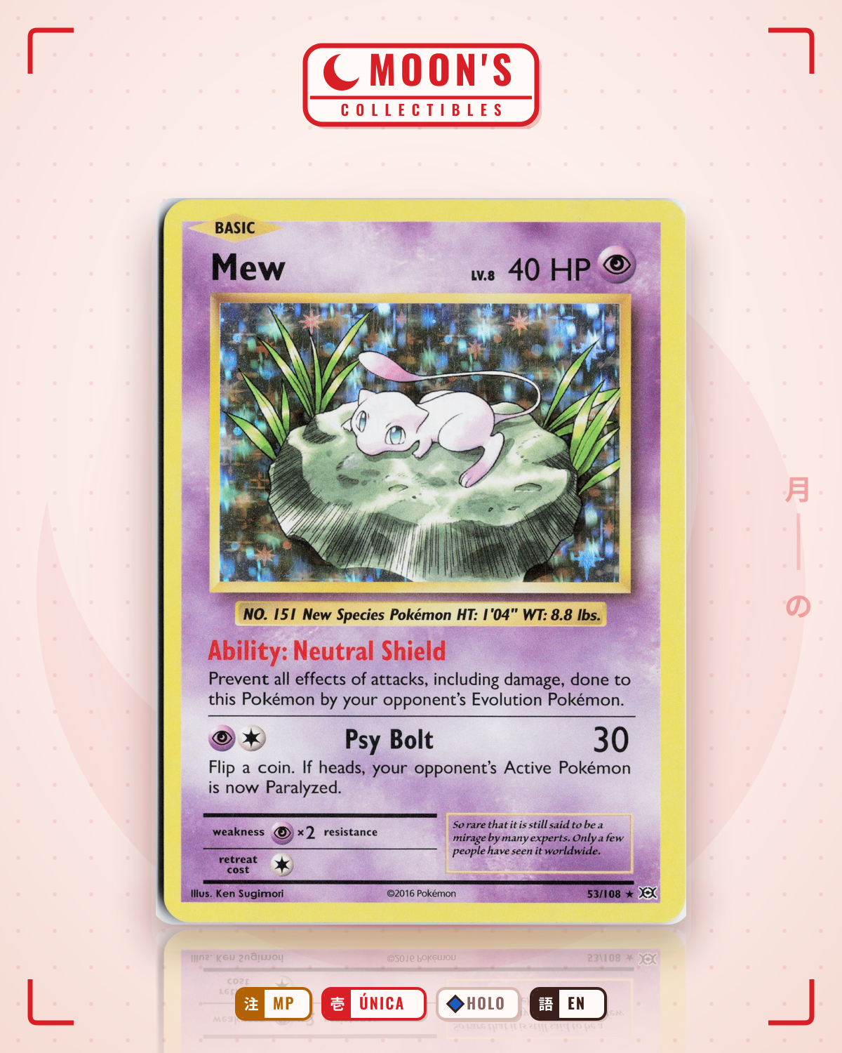 Carta Pokémon Mew · Evolutions #53/108 (MP) — pieza única en Moon's Collectibles México