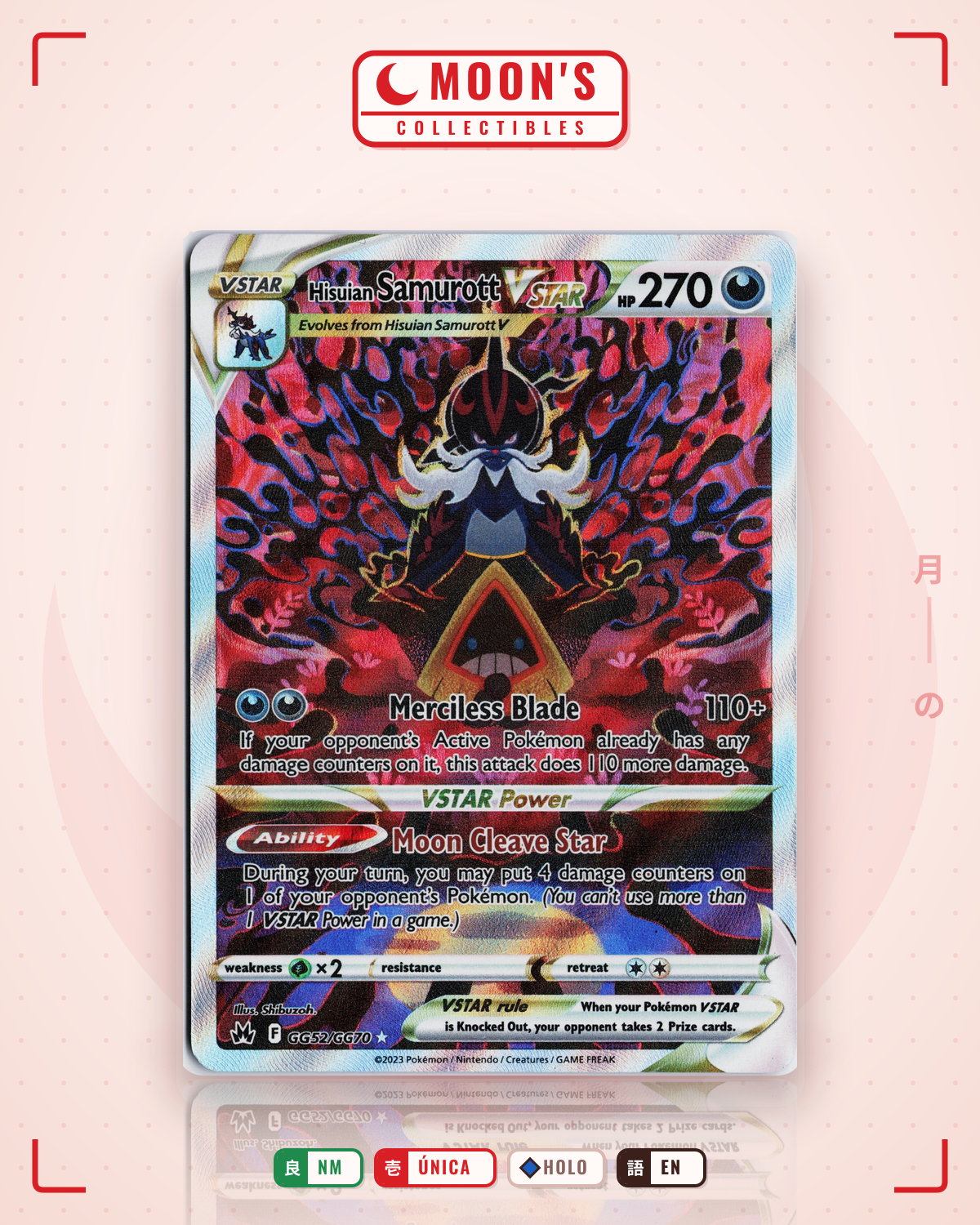 Carta Pokémon Hisuian Samurott VSTAR · Crown Zenith Galarian Gallery #GG52/GG70 (NM) — pieza única en Moon's Collectibles México
