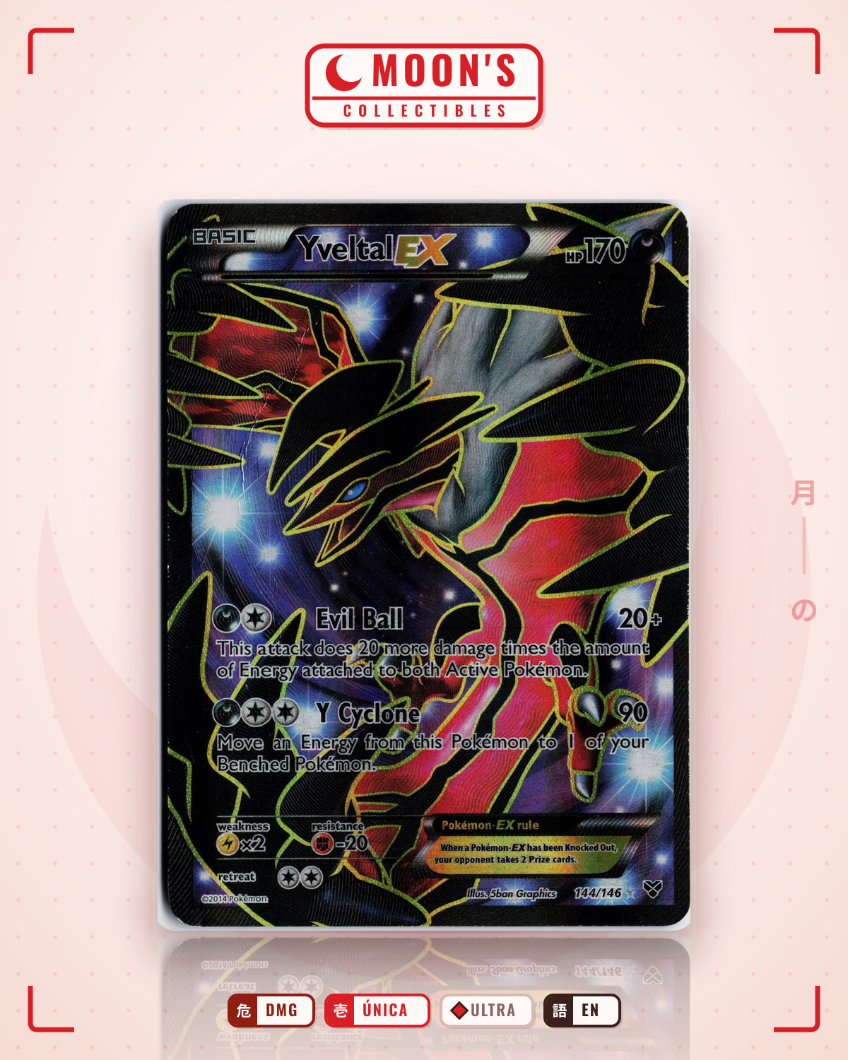 Carta Pokémon Yveltal-EX · XY #144/146 (DMG) — pieza única en Moon's Collectibles México