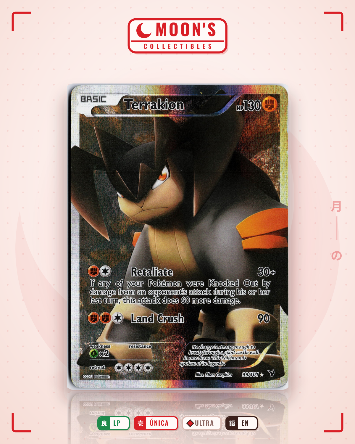 Carta Pokémon Terrakion · Noble Victories #99/101 (LP) — pieza única en Moon's Collectibles México
