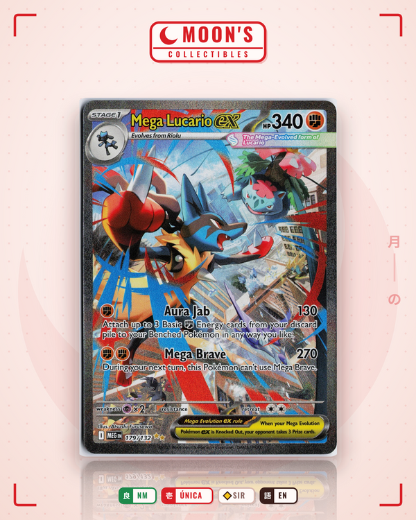 Carta Pokémon Mega Lucario ex · Mega Evolution #179/132 (NM) — pieza única en Moon's Collectibles México