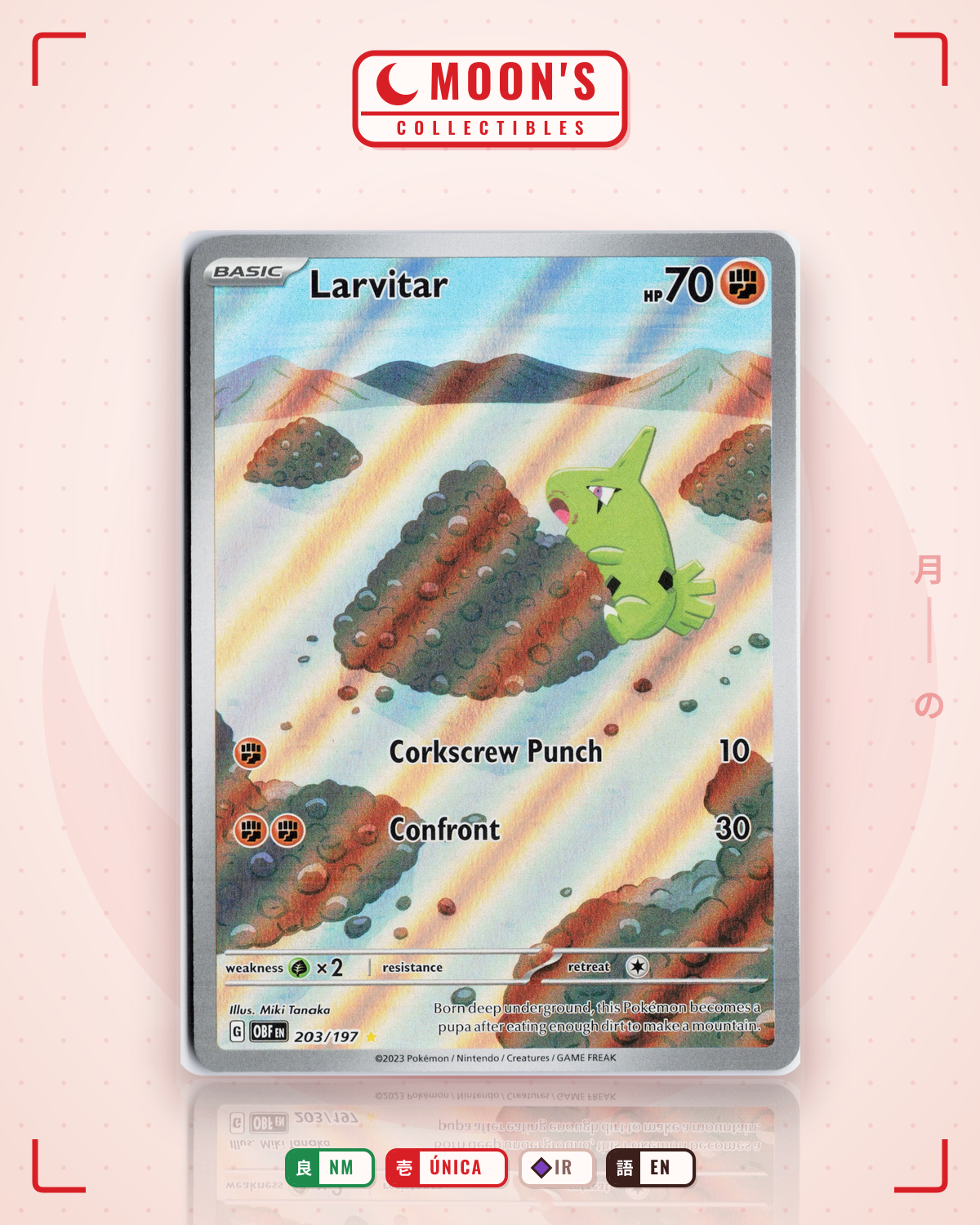 Carta Pokémon Larvitar · Obsidian Flames #203/197 (NM) — pieza única en Moon's Collectibles México