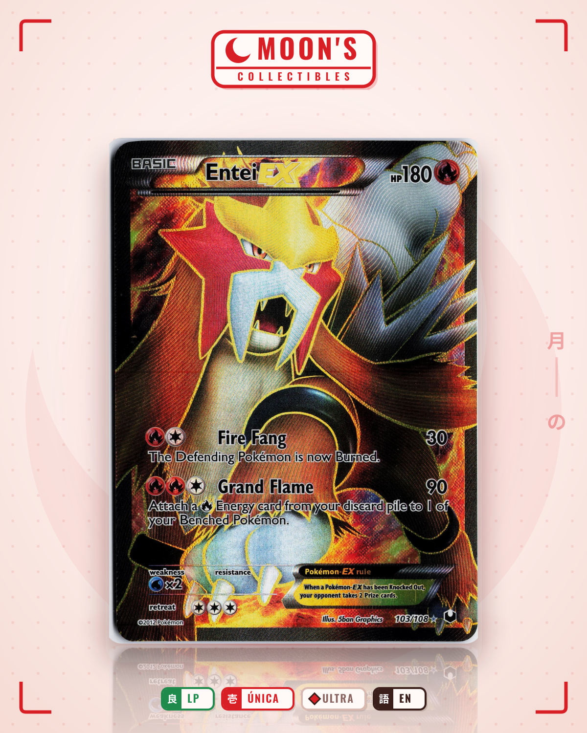 Carta Pokémon Entei-EX · Dark Explorers #103/108 (LP) — pieza única en Moon's Collectibles México