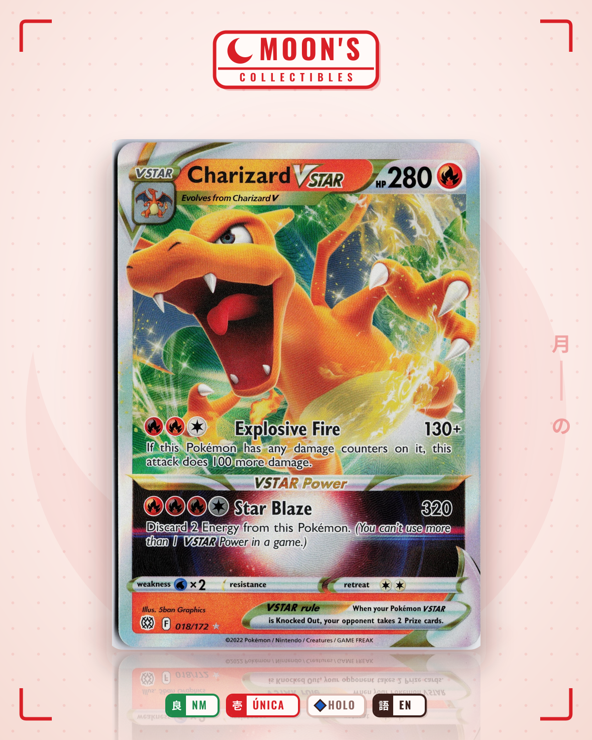 Carta Pokémon Charizard VSTAR · Brilliant Stars #018/172 (NM) — pieza única en Moon's Collectibles México