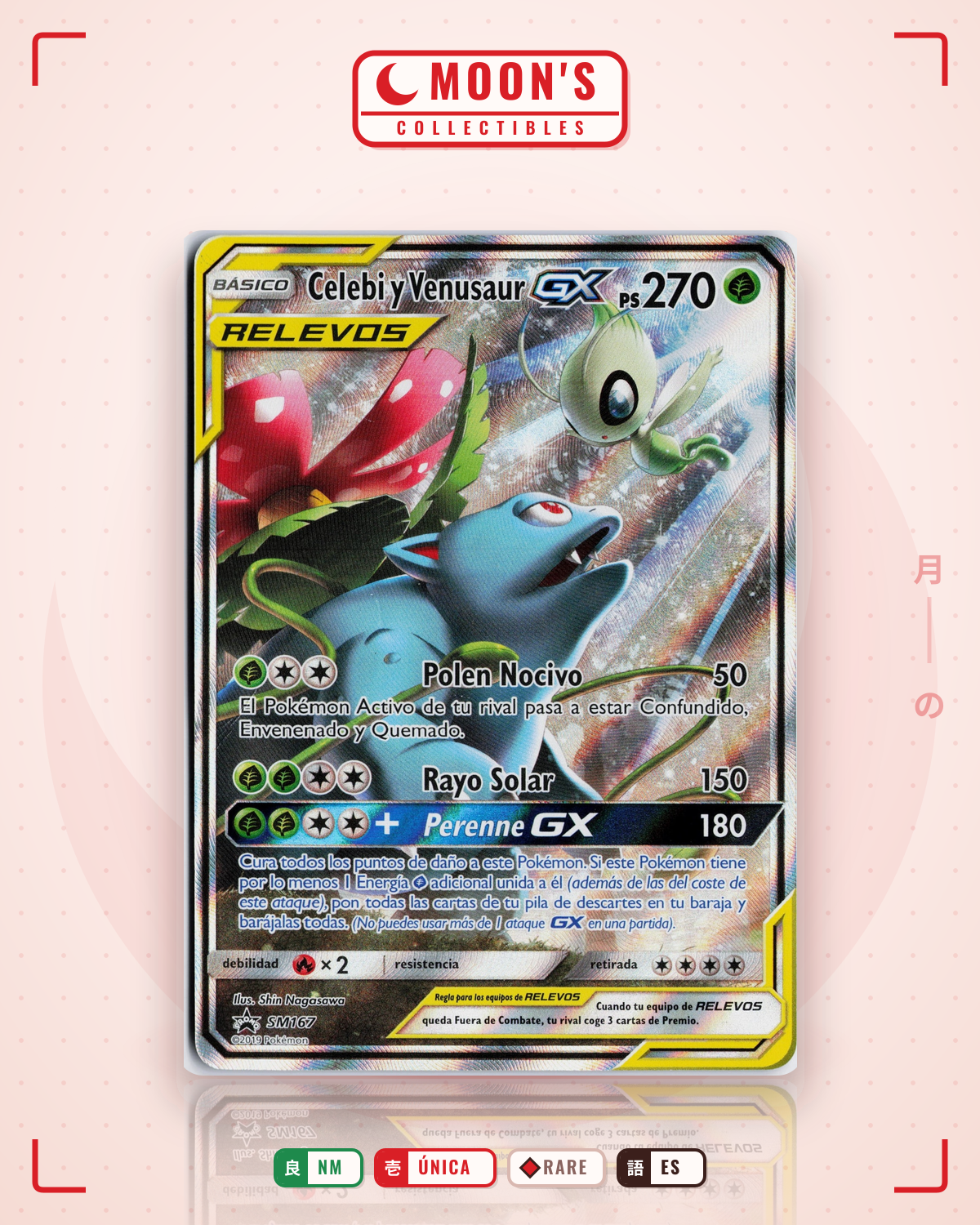Carta Pokémon Celebi & Venusaur-GX · SM Black Star Promos #SM167 (NM) — pieza única en Moon's Collectibles México