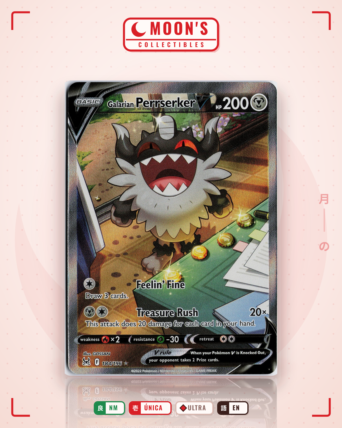 Carta Pokémon Galarian Perrserker V · Lost Origin #184/196 (NM) — pieza única en Moon's Collectibles México