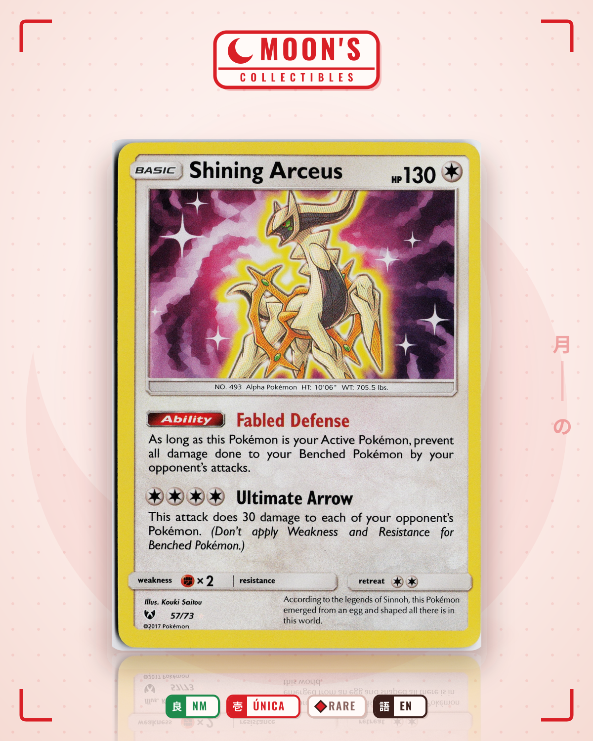 Carta Pokémon Shining Arceus · Shining Legends #57/73 (NM) — pieza única en Moon's Collectibles México