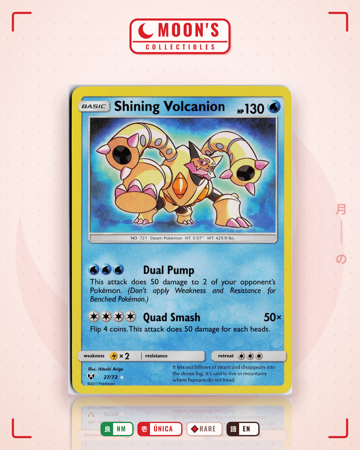 Carta Pokémon Shining Volcanion · Shining Legends #27/73 (NM) — pieza única en Moon's Collectibles México