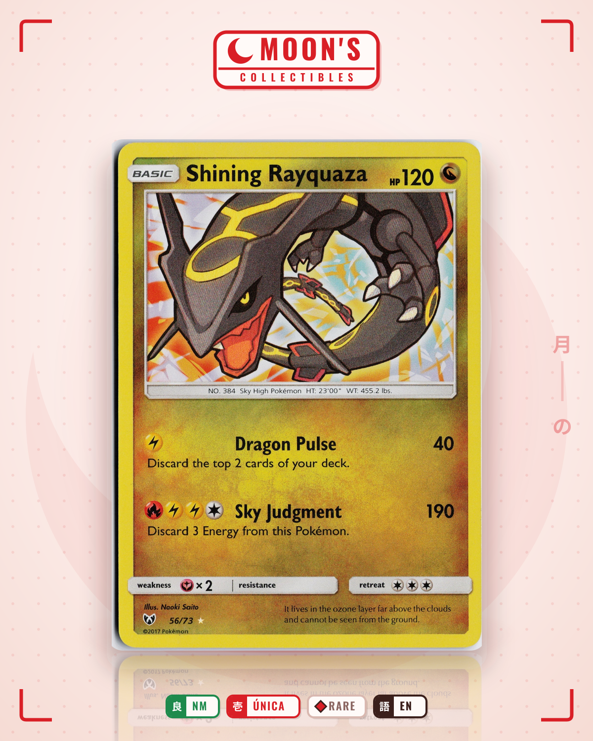 Carta Pokémon Shining Rayquaza · Shining Legends #56/73 (NM) — pieza única en Moon's Collectibles México