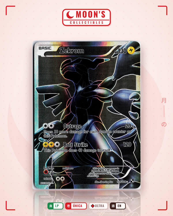 Carta Pokémon Zekrom · Black & White #114/114 (LP) — pieza única en Moon's Collectibles México