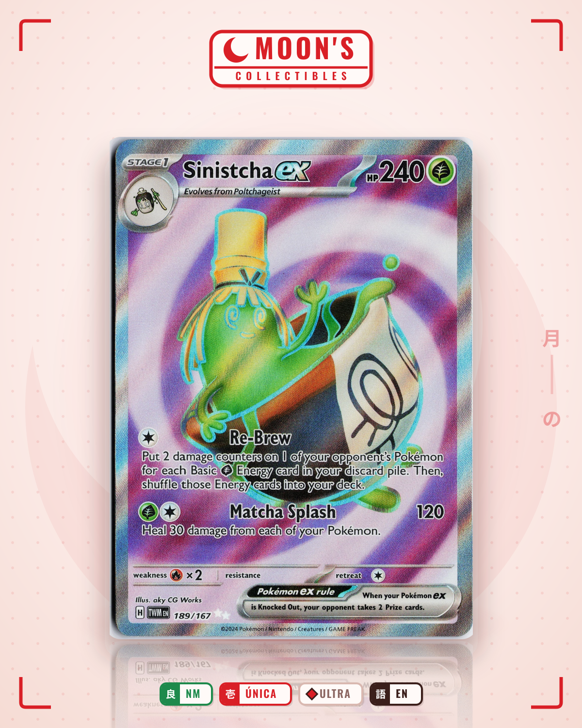 Carta Pokémon Sinistcha ex · Twilight Masquerade #189/167 (NM) — pieza única en Moon's Collectibles México