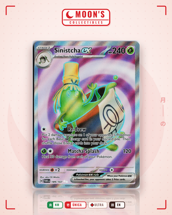 Carta Pokémon Sinistcha ex · Twilight Masquerade #189/167 (NM) — pieza única en Moon's Collectibles México