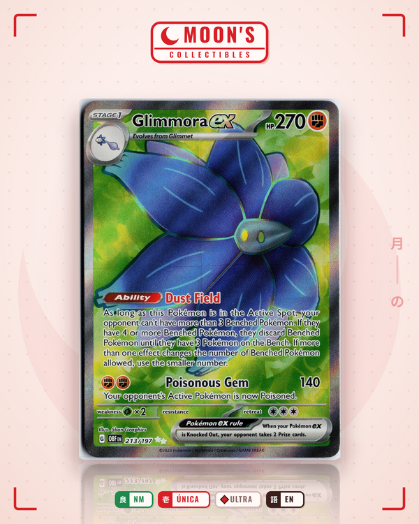 Carta Pokémon Glimmora ex · Obsidian Flames #213/197 (NM) — pieza única en Moon's Collectibles México