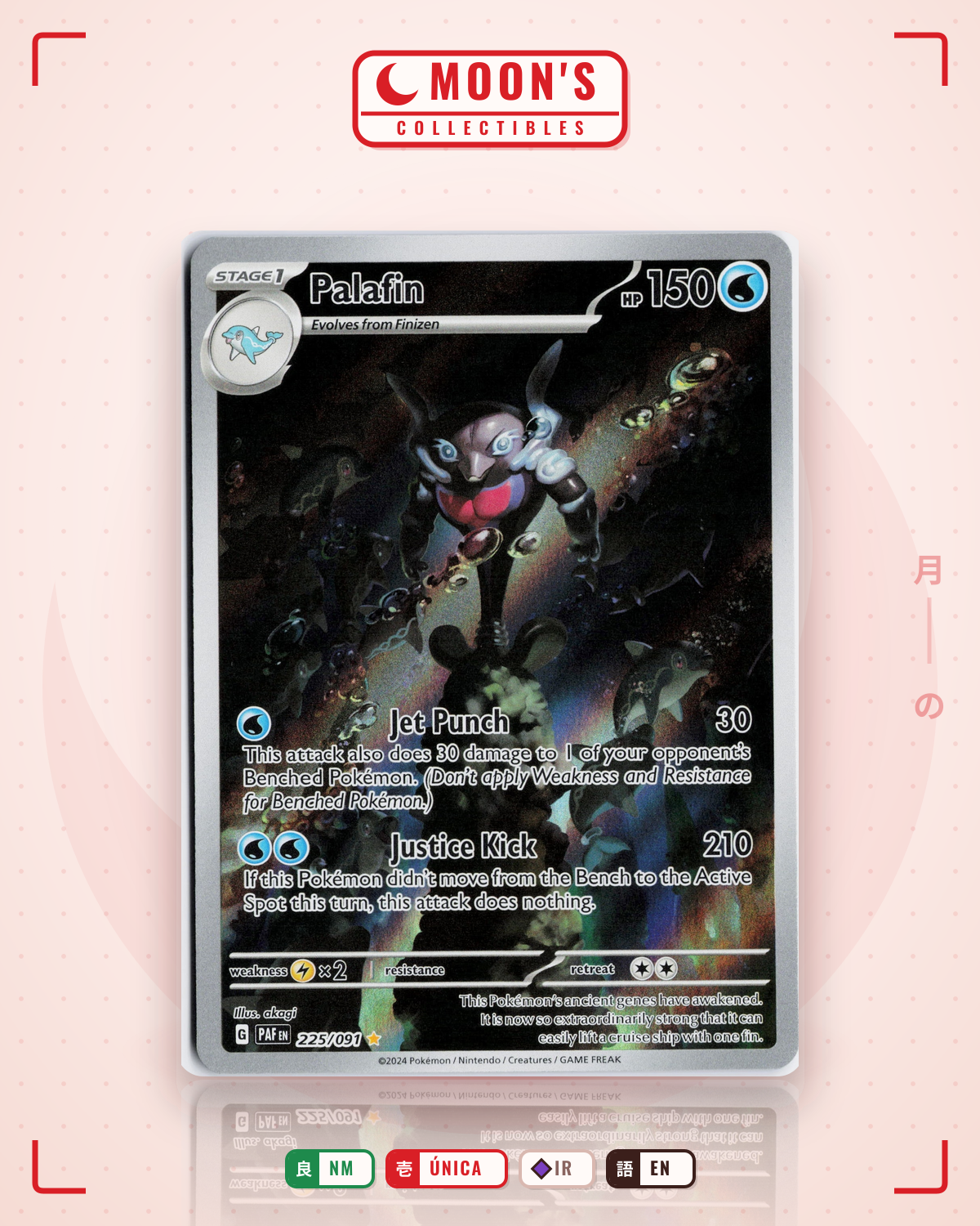 Carta Pokémon Palafin · Paldean Fates #225/091 (NM) — pieza única en Moon's Collectibles México