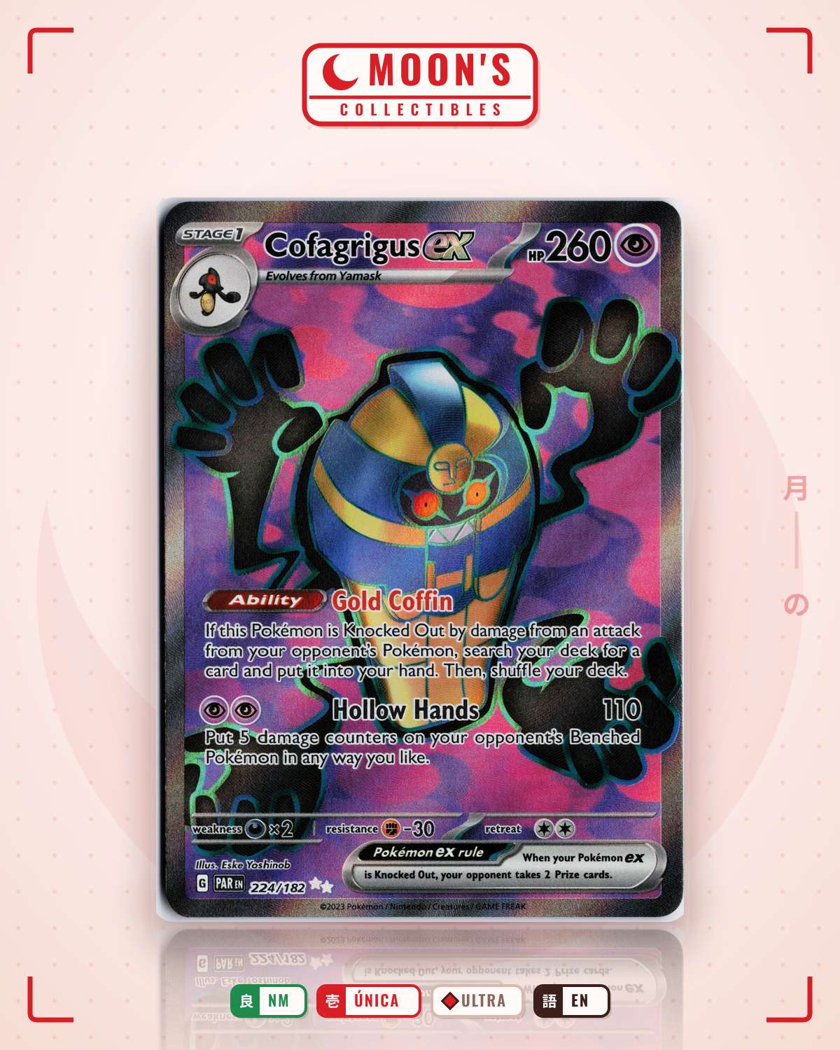 Carta Pokémon Cofagrigus ex · Paradox Rift #224/182 (NM) — pieza única en Moon's Collectibles México