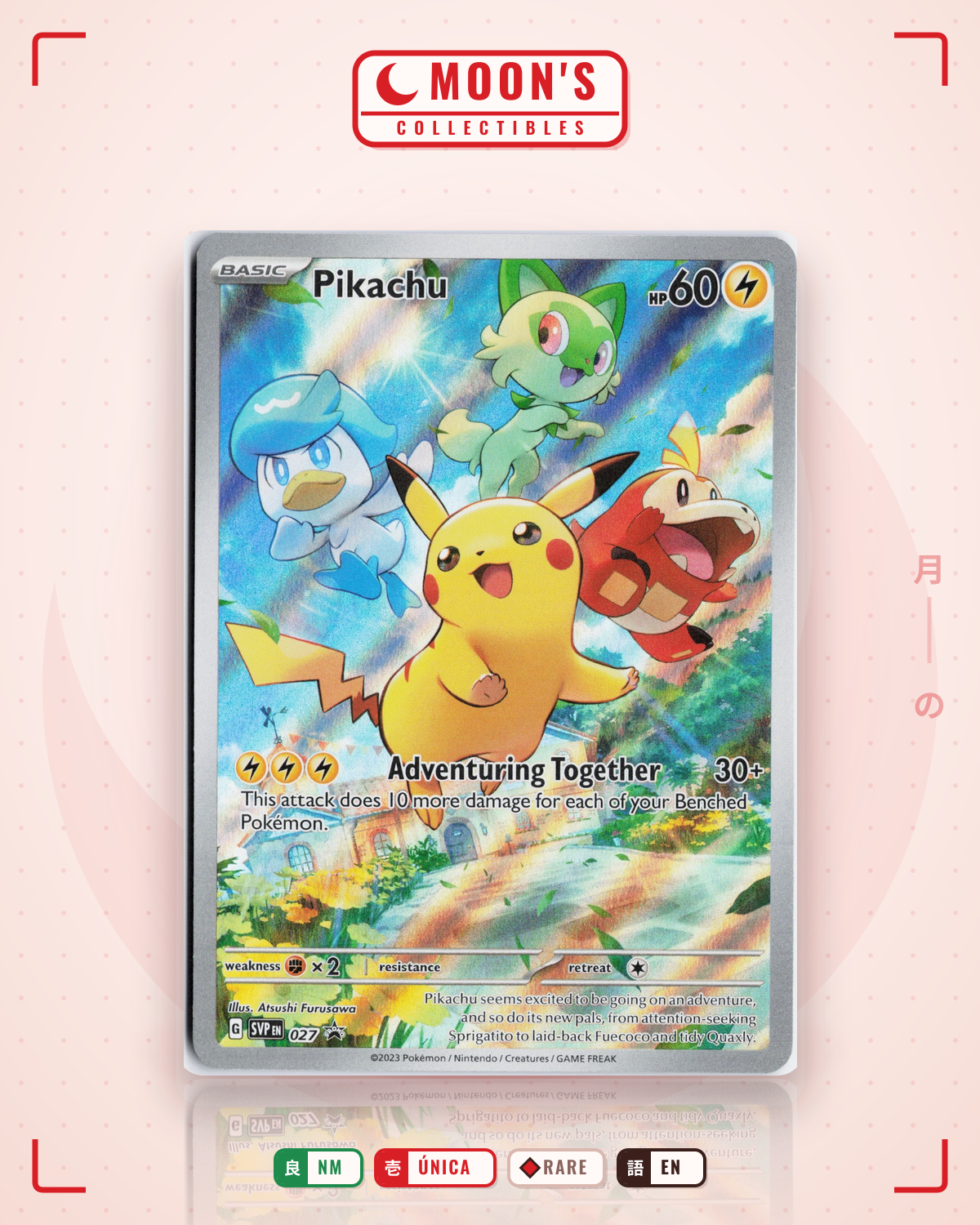 Carta Pokémon Pikachu · Scarlet & Violet Black Star Promos #027 (NM) — pieza única en Moon's Collectibles México