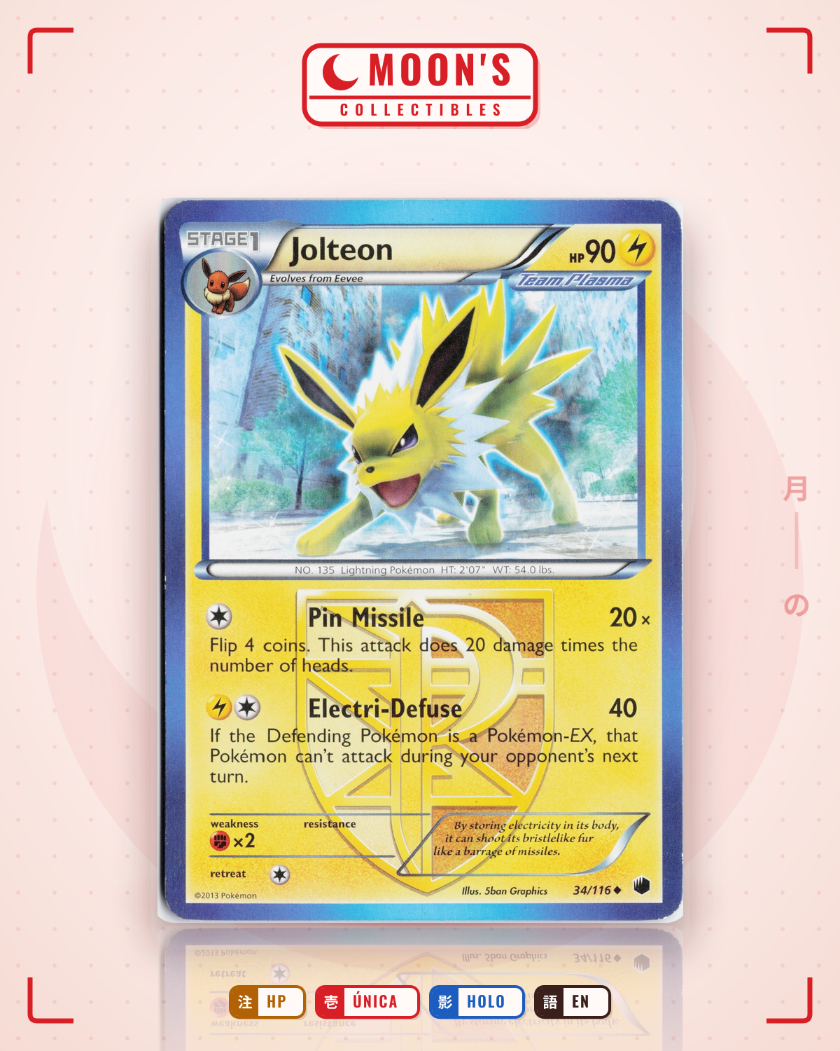 Carta Pokémon Jolteon · Plasma Freeze #34/116 (HP) — pieza única en Moon's Collectibles México