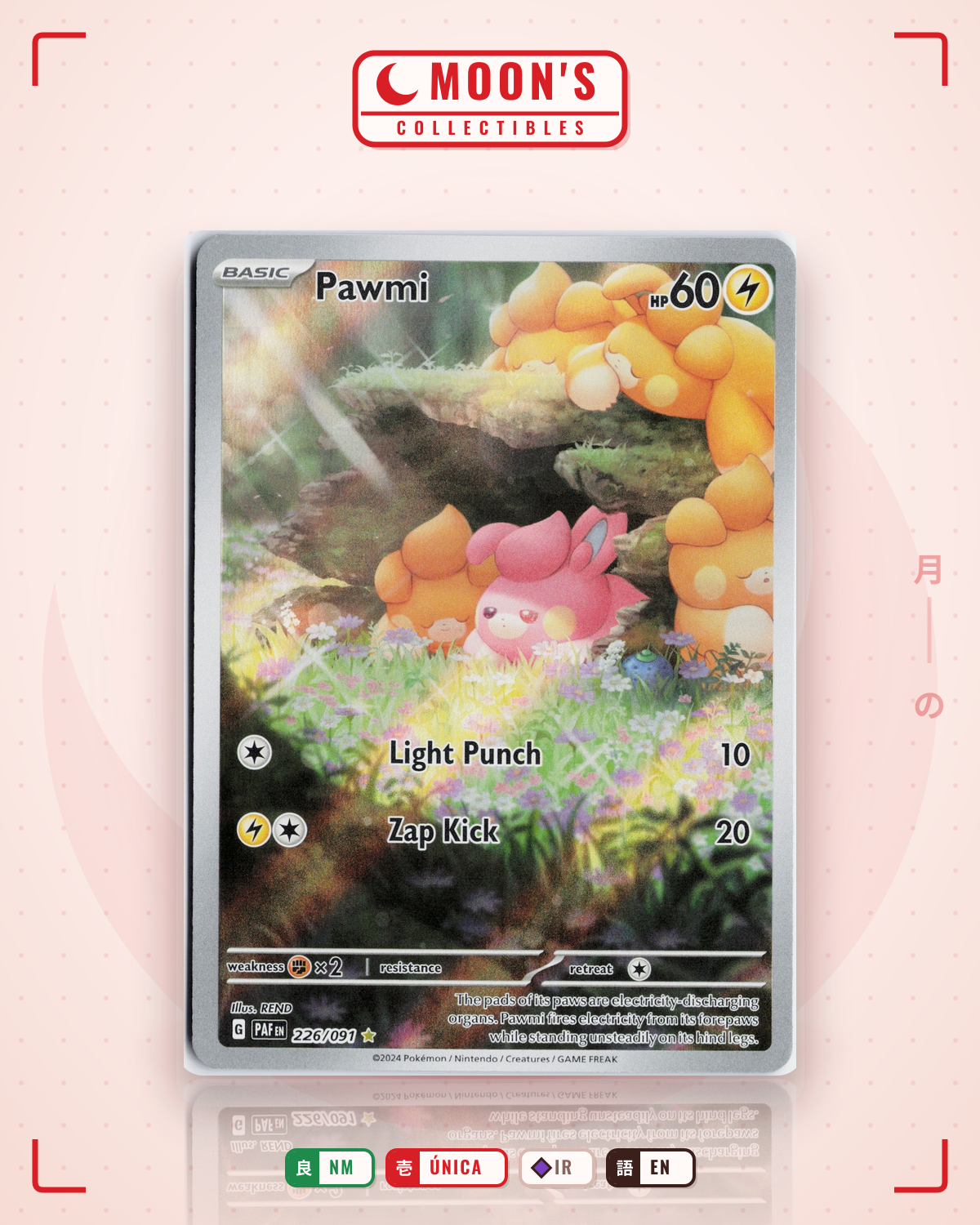 Carta Pokémon Pawmi · Paldean Fates #226/091 (NM) — pieza única en Moon's Collectibles México