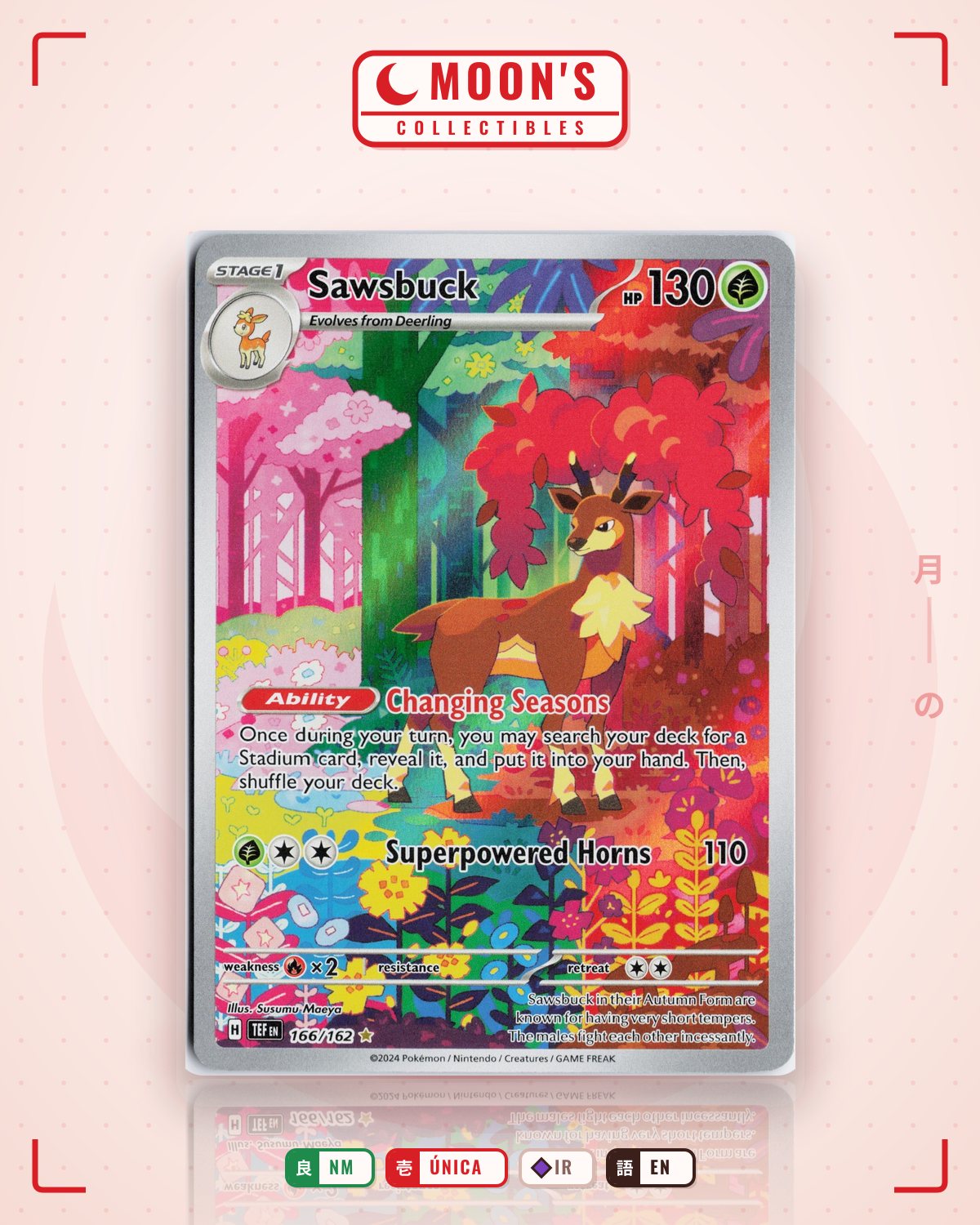 Carta Pokémon Sawsbuck · Temporal Forces #166/162 (NM) — pieza única en Moon's Collectibles México