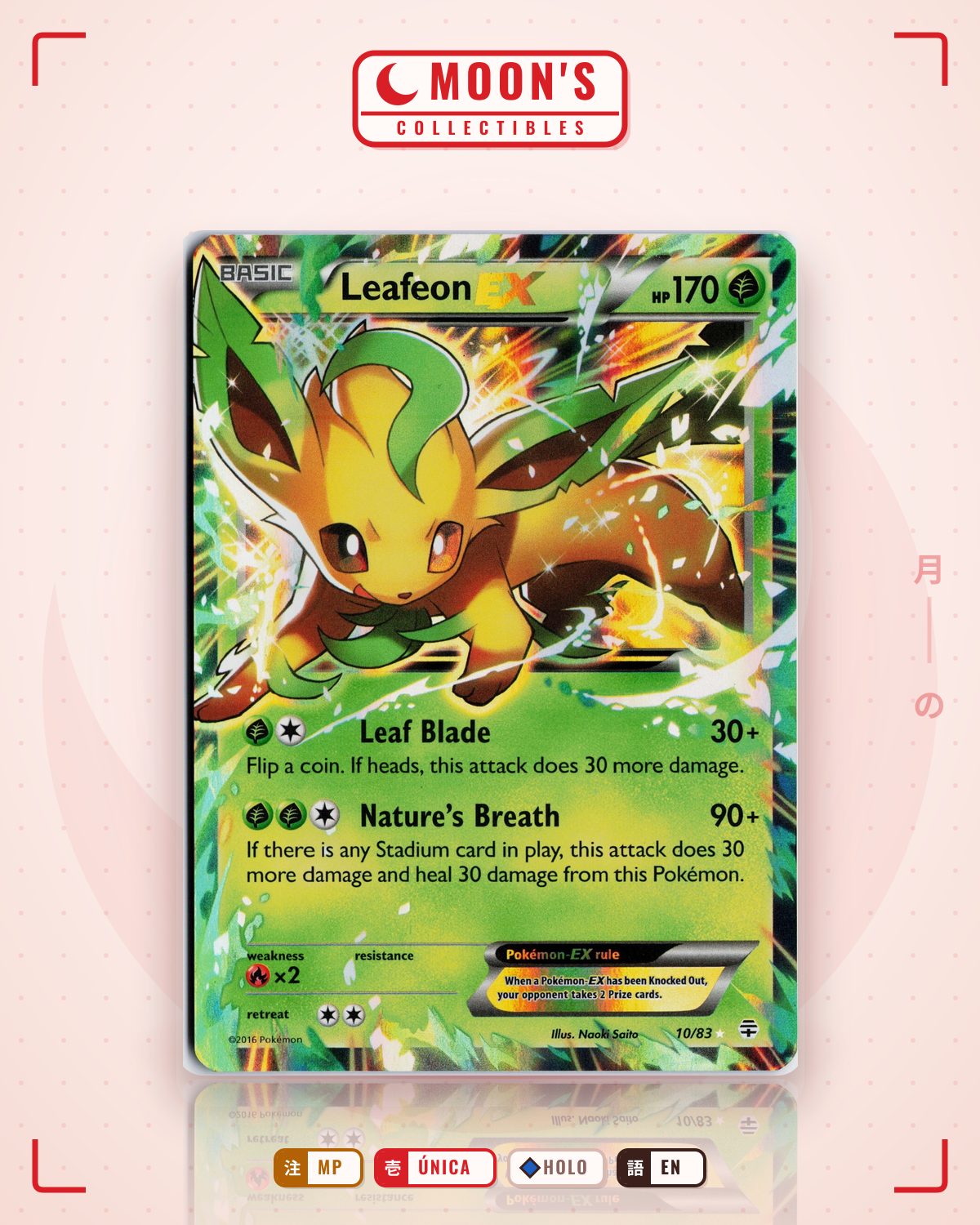 Carta Pokémon Leafeon-EX · Generations #10/83 (MP) — pieza única en Moon's Collectibles México