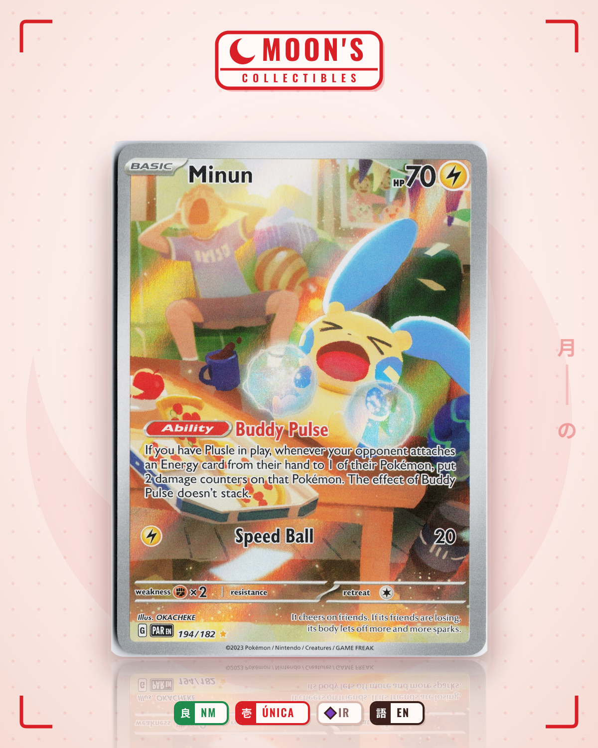 Carta Pokémon Minun · Paradox Rift #194/182 (NM) — pieza única en Moon's Collectibles México