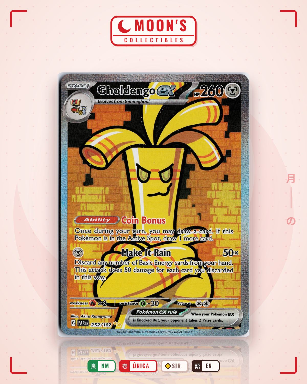 Carta Pokémon Gholdengo ex · Paradox Rift #252/182 (NM) — pieza única en Moon's Collectibles México