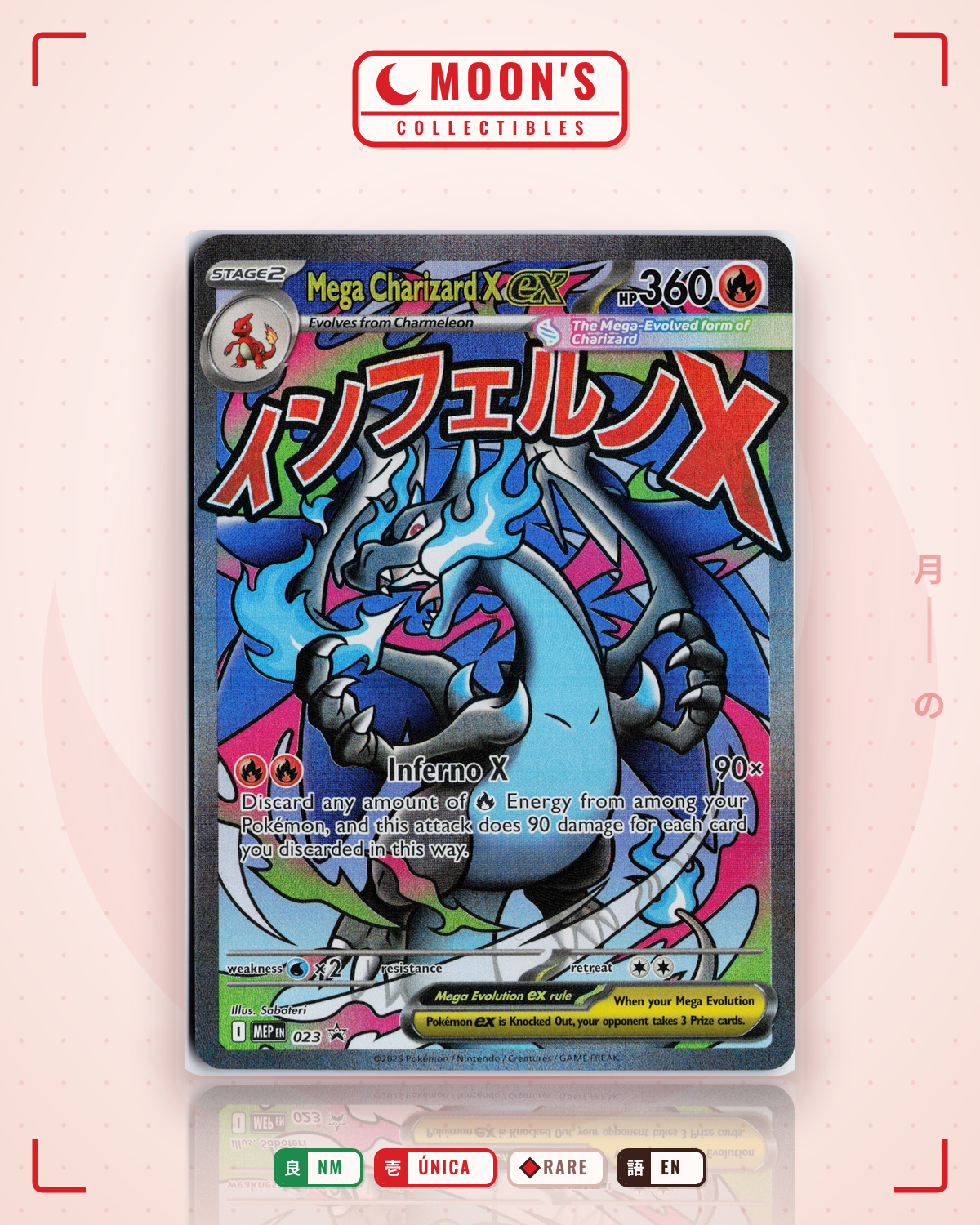 Carta Pokémon Mega Charizard X ex · Mega Evolution Black Star Promos #023 (NM) — pieza única en Moon's Collectibles México