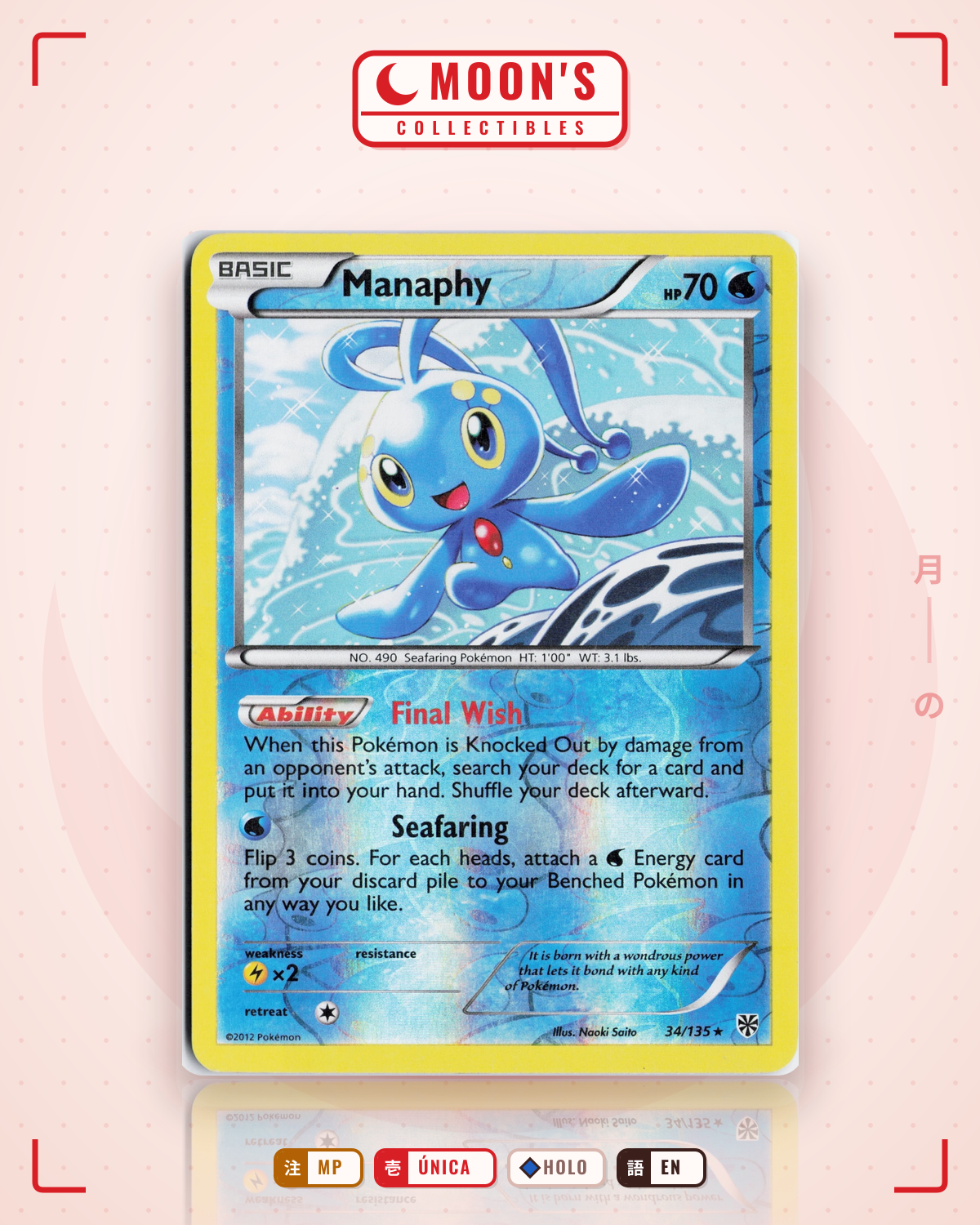 Carta Pokémon Manaphy · Plasma Storm #34/135 (MP) — pieza única en Moon's Collectibles México