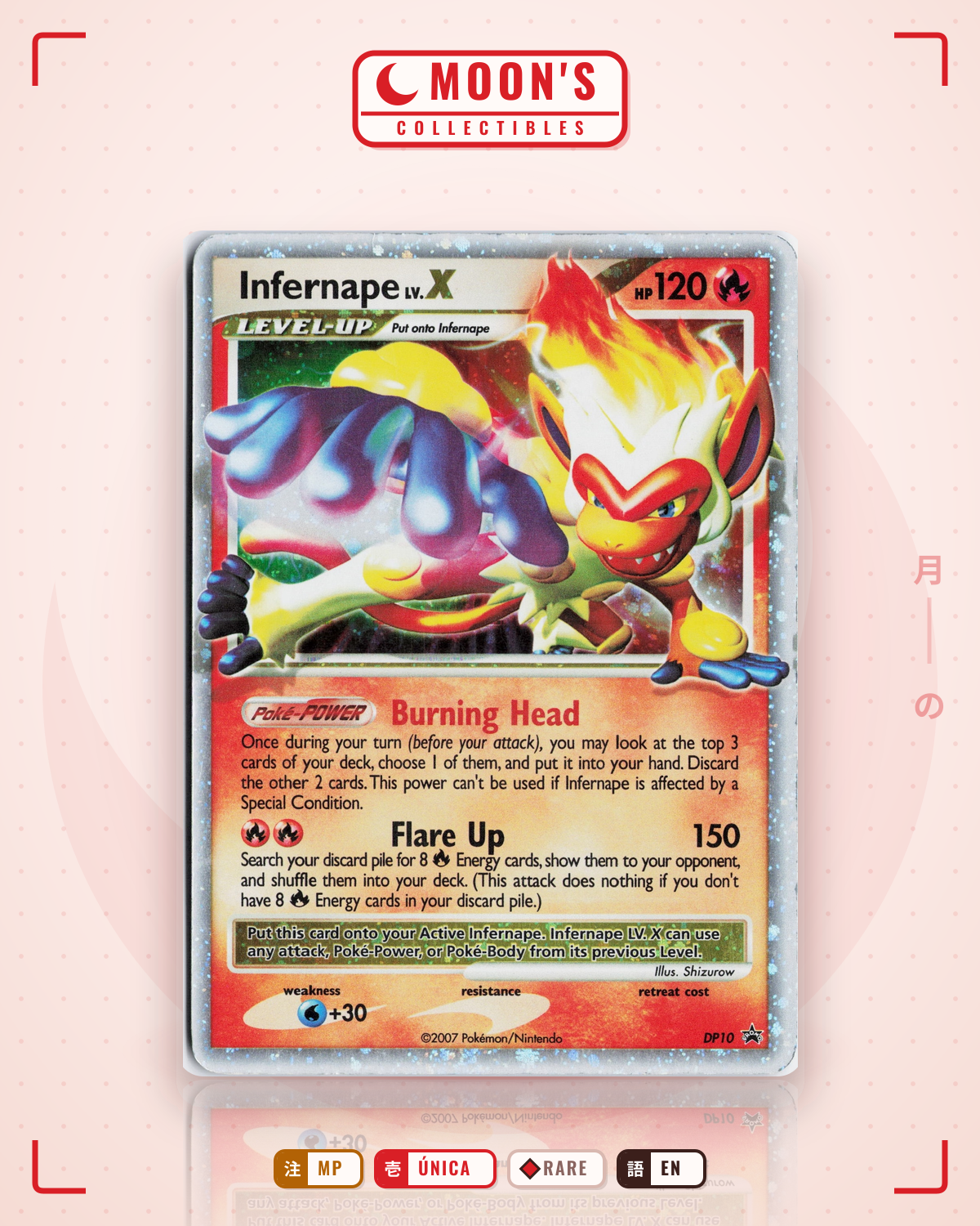 Carta Pokémon Infernape LV.X · DP Black Star Promos #DP10 (MP) — pieza única en Moon's Collectibles México