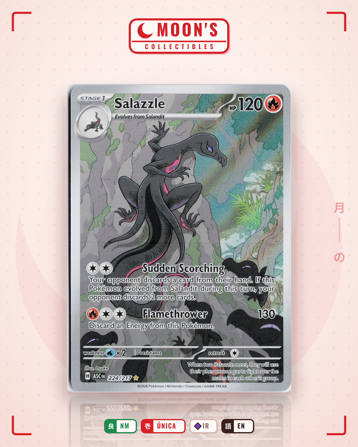 Carta Pokémon Salazzle · Ascended Heroes #224/217 (NM) — pieza única en Moon's Collectibles México