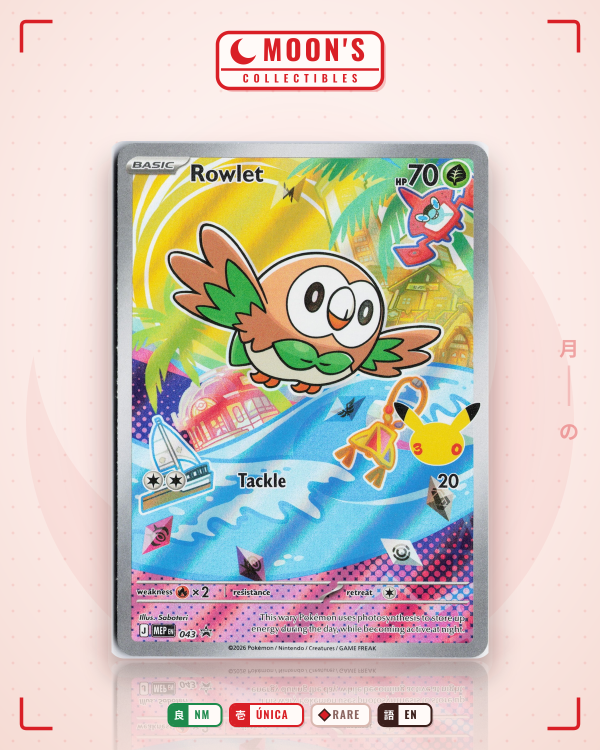 Carta Pokémon Rowlet · Mega Evolution Black Star Promos #043 (NM) — pieza única en Moon's Collectibles México