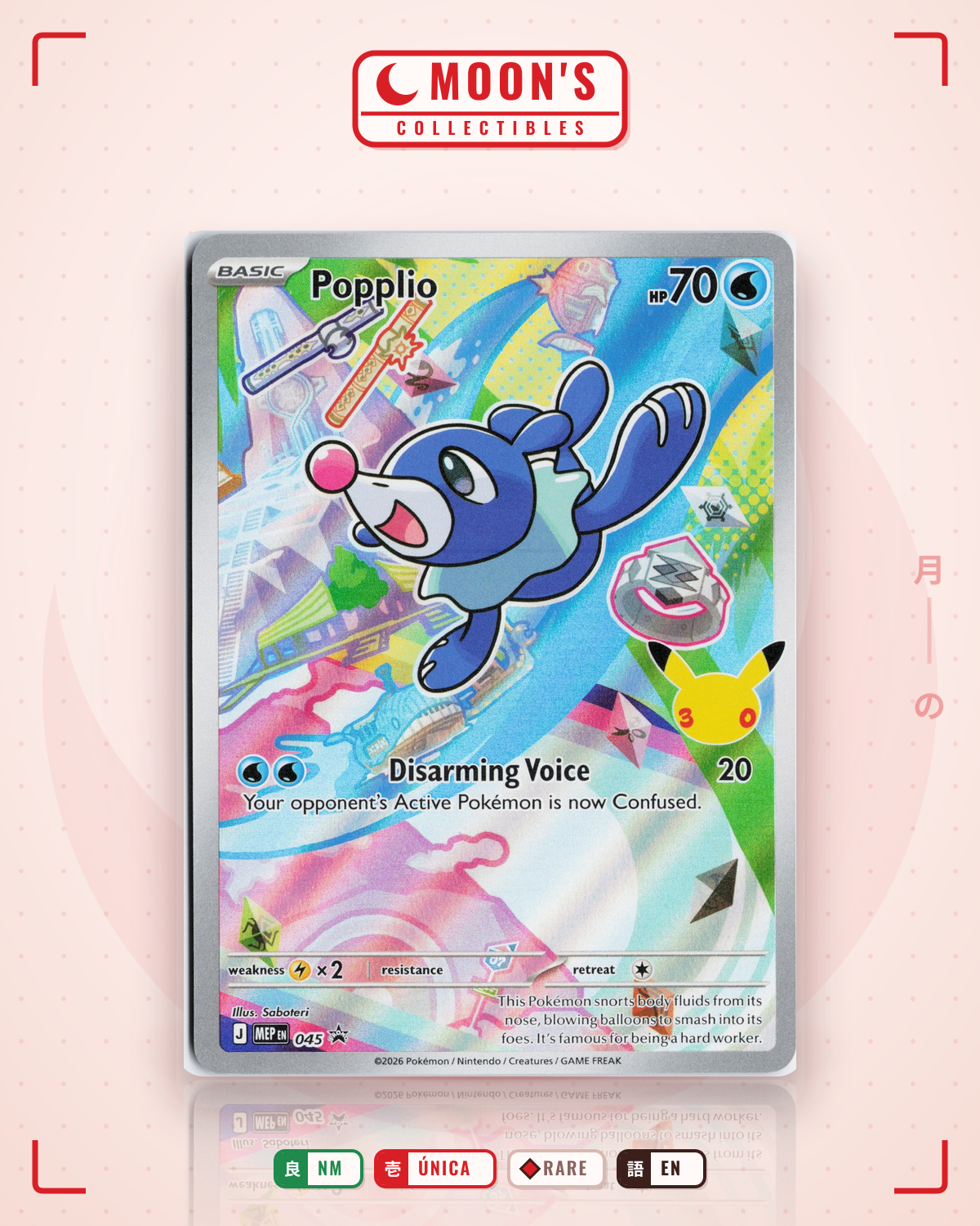 Carta Pokémon Popplio · Mega Evolution Black Star Promos #045 (NM) — pieza única en Moon's Collectibles México