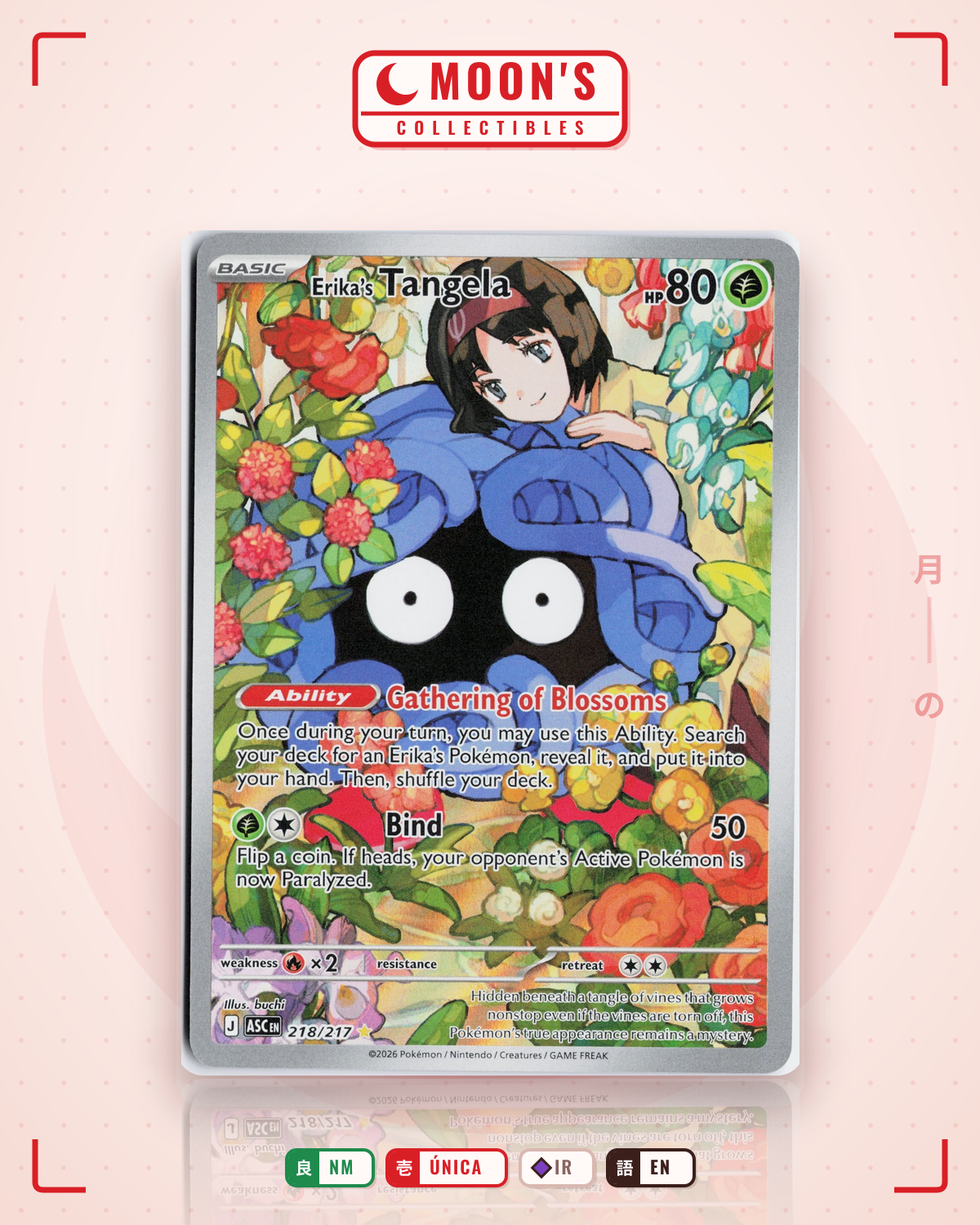 Carta Pokémon Erika's Tangela · Ascended Heroes #218/217 (NM) — pieza única en Moon's Collectibles México