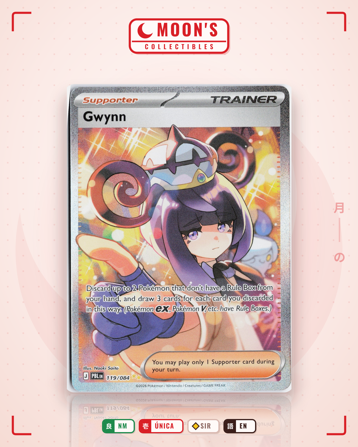 Carta Pokémon Gwynn · Pitch Black #119/084 (NM) — pieza única en Moon's Collectibles México