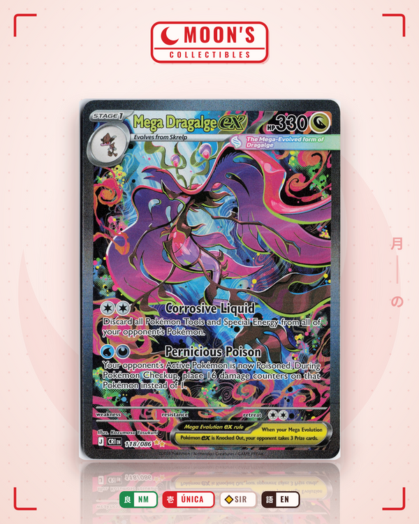 Carta Pokémon Mega Dragalge ex · Chaos Rising #118/086 (NM) — pieza única en Moon's Collectibles México