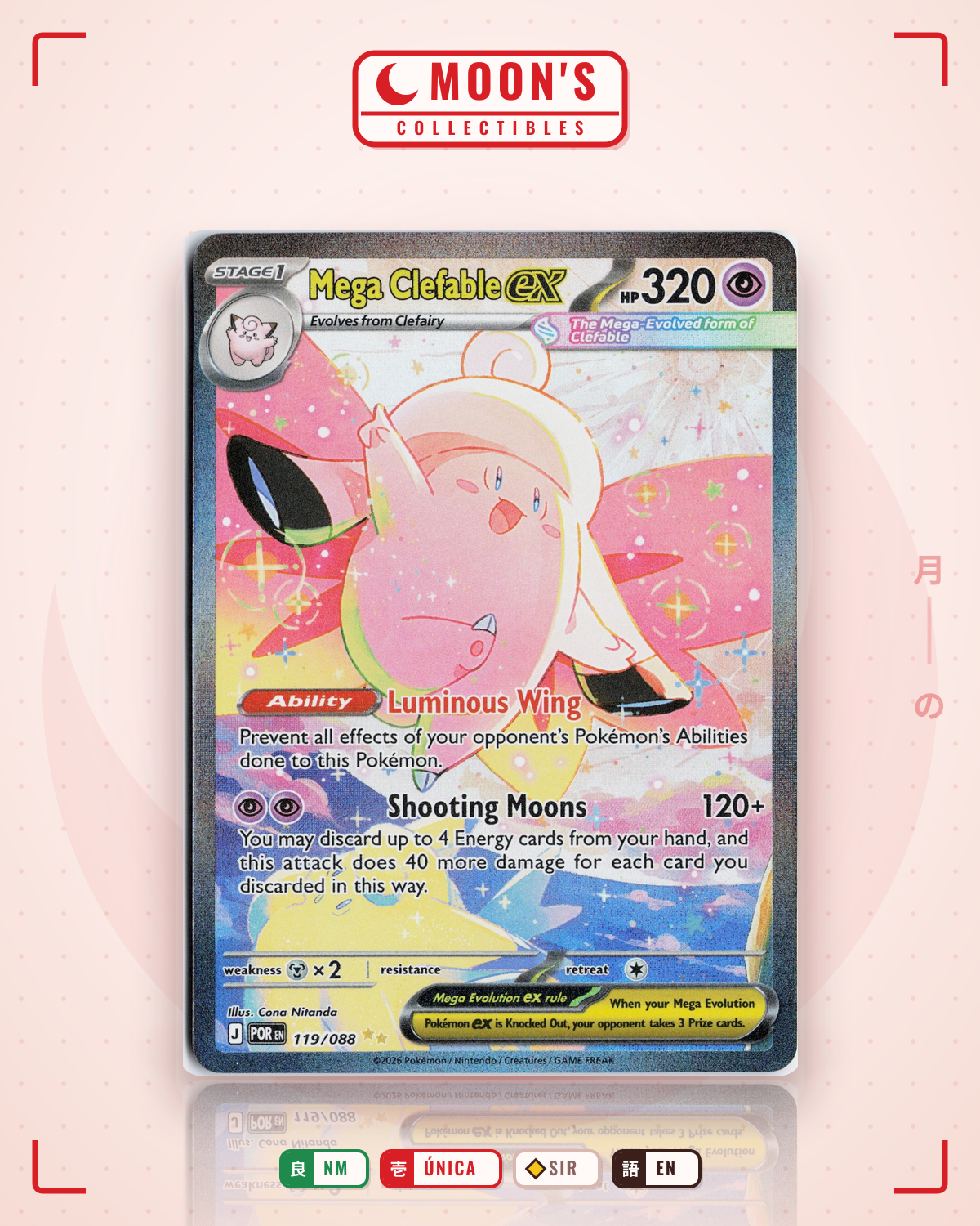 Carta Pokémon Mega Clefable ex · Perfect Order #119/088 (NM) — pieza única en Moon's Collectibles México