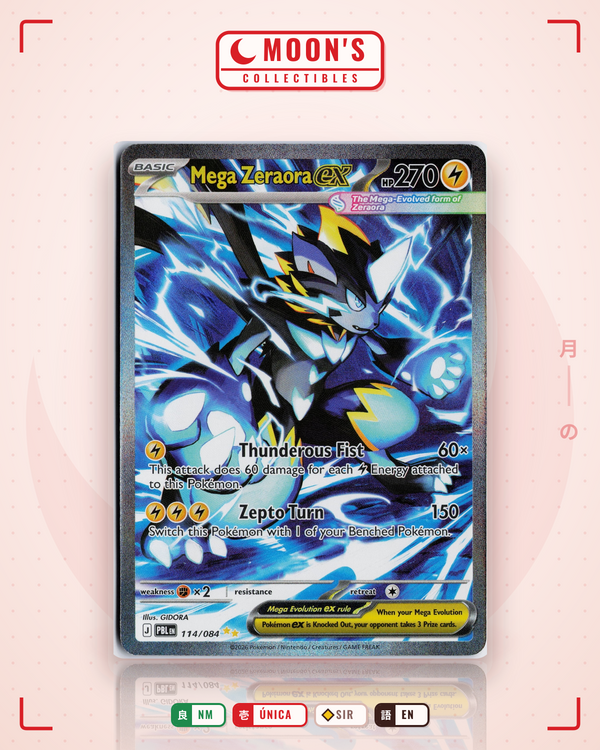 Carta Pokémon Mega Zeraora ex · Pitch Black #114/084 (NM) — pieza única en Moon's Collectibles México