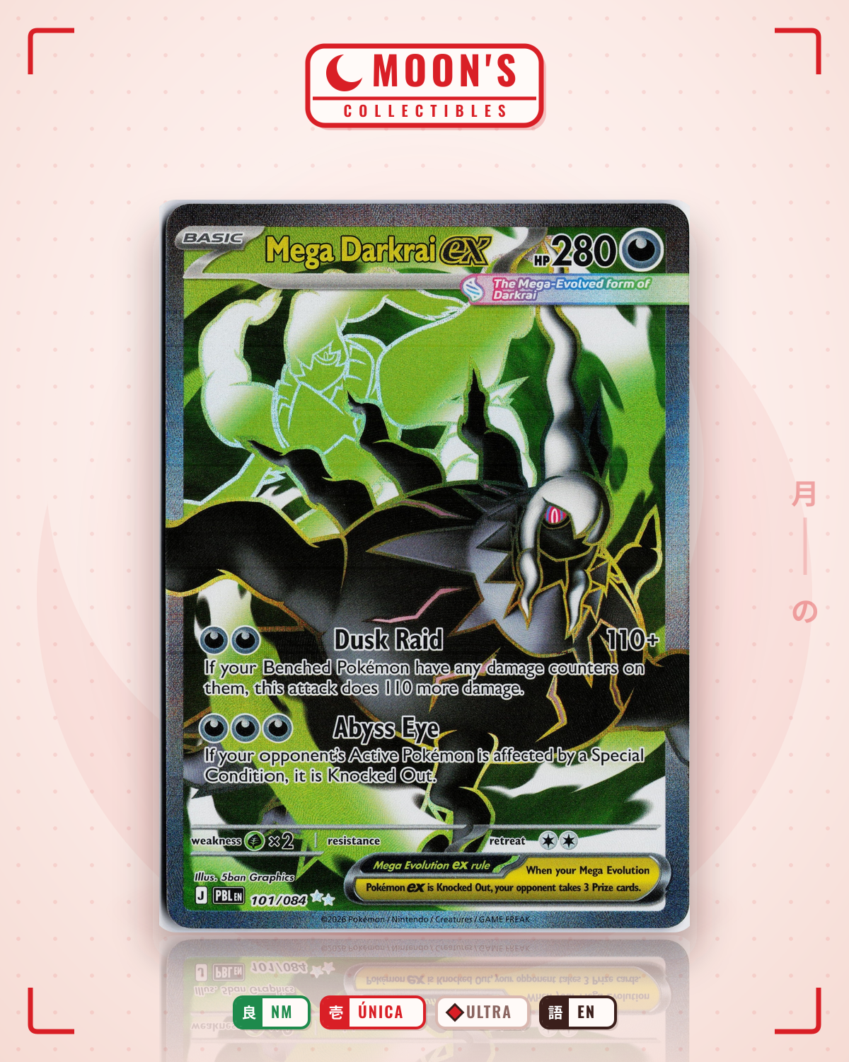 Carta Pokémon Mega Darkrai ex · Pitch Black #101/084 (NM) — pieza única en Moon's Collectibles México