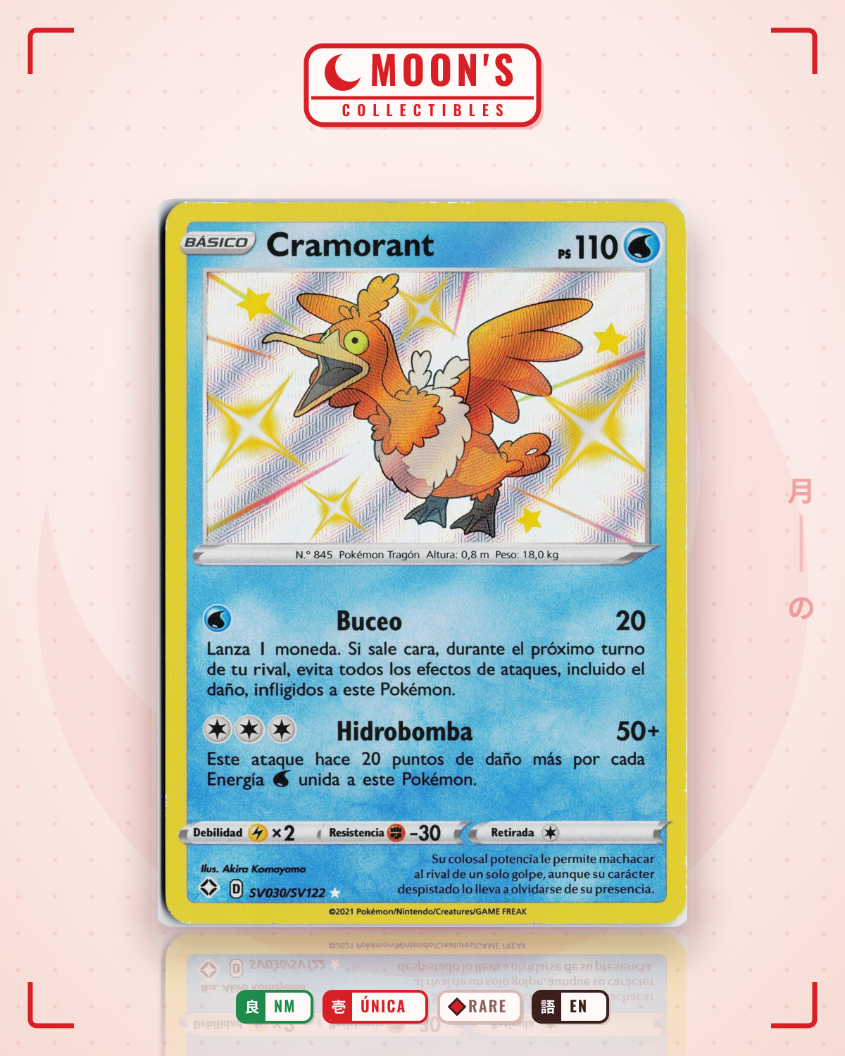 Carta Pokémon Cramorant · Shining Fates Shiny Vault #SV030/SV122 (NM) — pieza única en Moon's Collectibles México