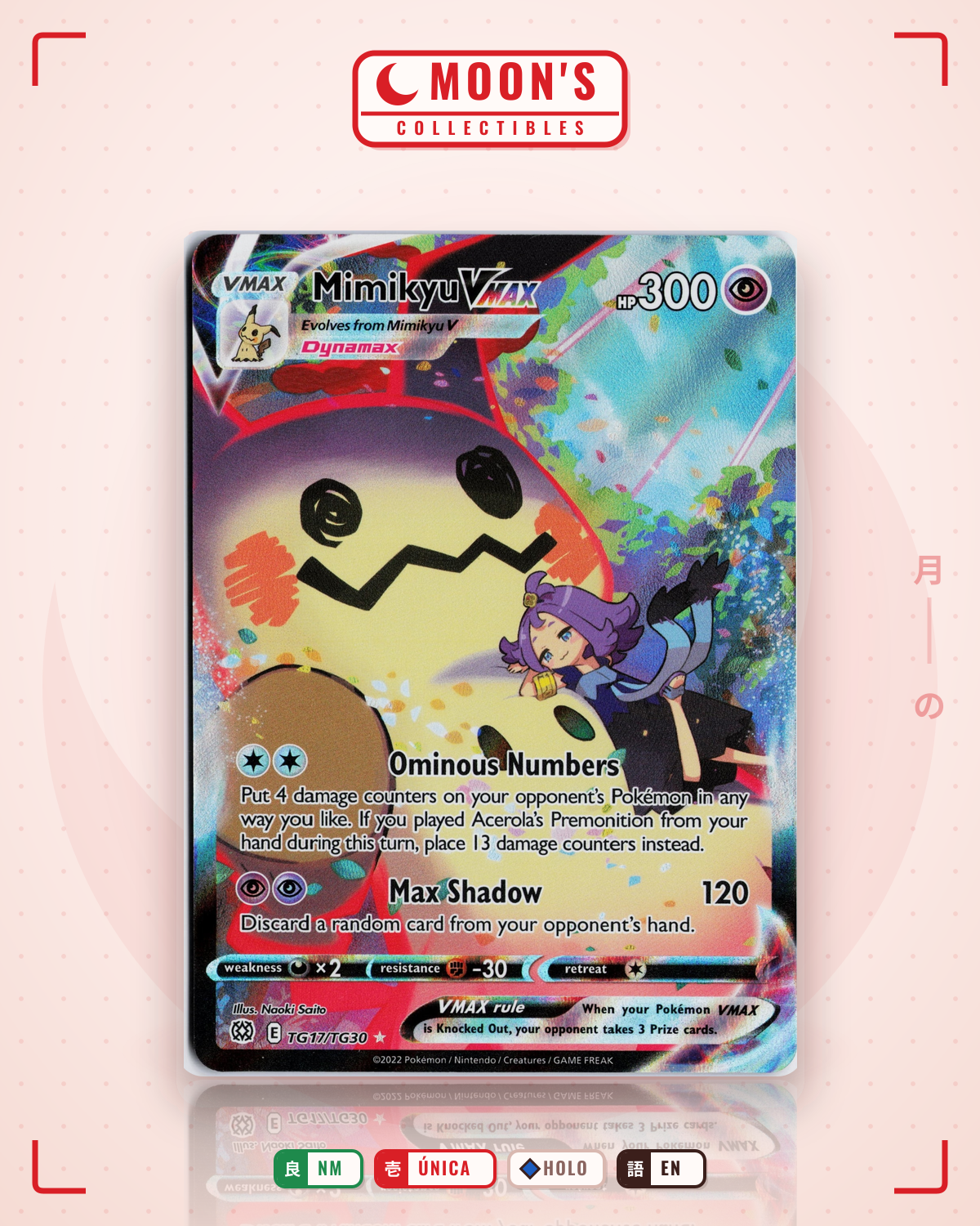 Carta Pokémon Mimikyu VMAX · Brilliant Stars Trainer Gallery #TG17/TG30 (NM) — pieza única en Moon's Collectibles México