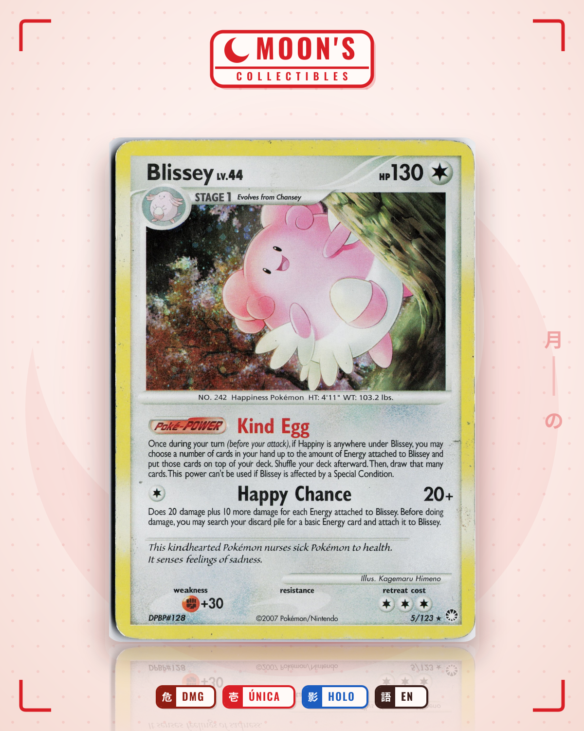 Carta Pokémon Blissey · Mysterious Treasures #5/123 (DMG) — pieza única en Moon's Collectibles México