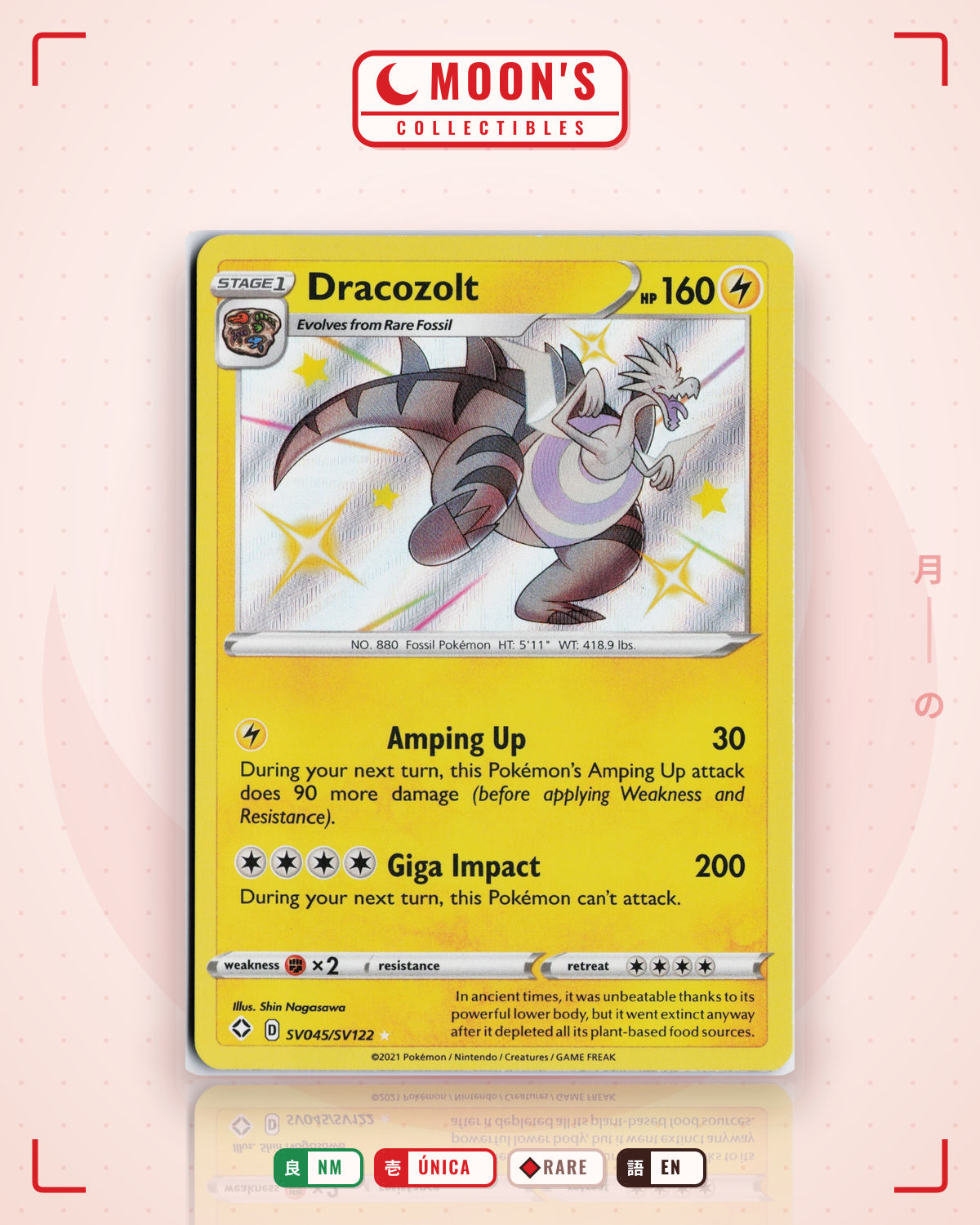 Carta Pokémon Dracozolt · Shining Fates Shiny Vault #SV045/SV122 (NM) — pieza única en Moon's Collectibles México